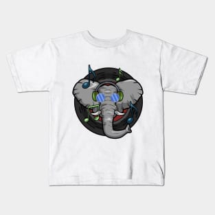 Elephant as Musician with Headphone Kids T-Shirt